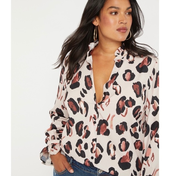Eloquii Tops - Eloquii Panthera Button Down w/ Ruffle Neck - NWT
